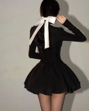 Elegant Long Sleeve Mini Knitted Fluffy Dresses Party Dress Black S-XL
