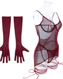 Sexy Women Long Sleeve See Through Lingerie Babydoll Chemise Wine Red White Black S-L