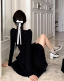 Elegant Long Sleeve Mini Knitted Fluffy Dresses Party Dress Black S-XL