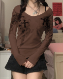 Long Sleeve Women Y2K Style Tops T Shirts S-XL