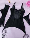 Sexy Women Long Sleeve See Through Lingerie Babydoll Chemise Wine Red White Black S-L