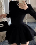 Elegant Long Sleeve Mini Knitted Fluffy Dresses Party Dress Black S-XL