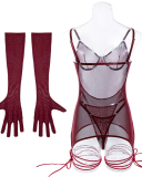Sexy Women Long Sleeve See Through Lingerie Babydoll Chemise Wine Red White Black S-L