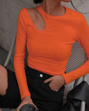 Irregular Hollowed Out Long Sleeved T-Shirt For Women Top S-L
