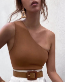 Nightclub Sports Single Shoulder Chest Wrapped Women's Sloping Shoulder Vest S-L