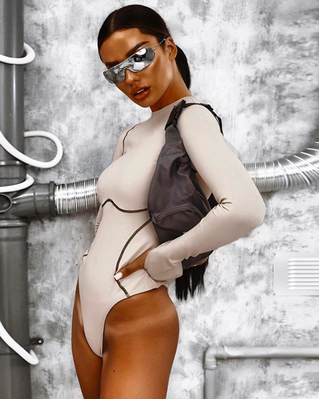 Women's Long Sleeved Round Neck Seamless Jumpsuit For Women S-L