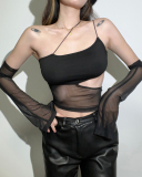 Trendy Spring  Summer Women's Sexy Slim Fit With Exposed Navel Fashion Hollow Mesh Vest S-L