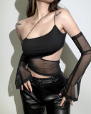 Trendy Spring  Summer Women's Sexy Slim Fit With Exposed Navel Fashion Hollow Mesh Vest S-L