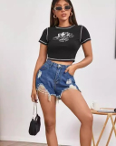 Summer Personalized Women's Clothing Slim Fit Round Neck Short Sleeved Printed Crop Top T-Shirt S-XL