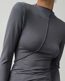 Long Sleeved Semi High Neck Base Shirt Top For Women S-L