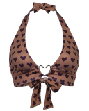 Sexy Sweet Heart Printed Metal Buckle Hanging Neck Strap Bra Vest S-L