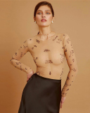 Long Sleeved Fashionable Mesh Transparent Sexy Slim Fit Bodysuit S-L