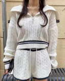 Women New Sweater Two Piece Short Set One size
