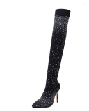 Women Fashion Diamante Socks Knee High Boots
