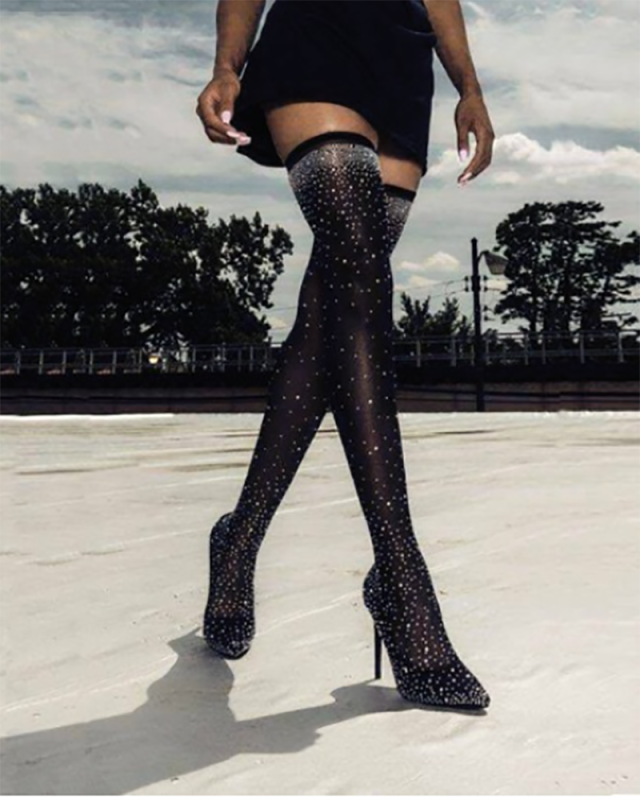 Women Fashion Diamante Socks Knee High Boots