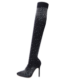 Women Fashion Diamante Socks Knee High Boots