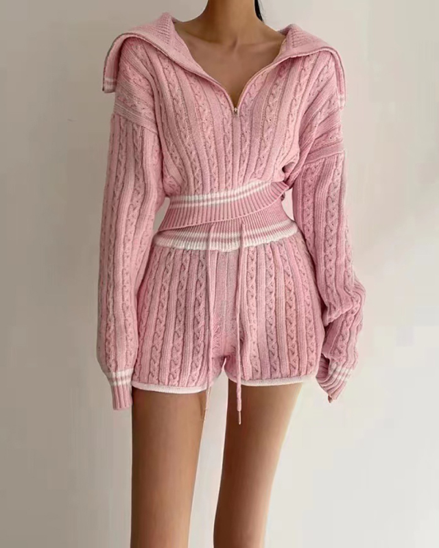 Women New Sweater Two Piece Short Set One size