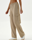 Women's Loose High Waisted Thick Ribbed Elastic Straight Leg Casual Sports Sweatpants XS-XL