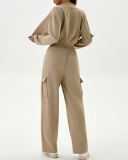 Women's Loose High Waisted Thick Ribbed Elastic Straight Leg Casual Sports Sweatpants XS-XL