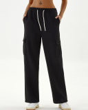 Women's Loose High Waisted Thick Ribbed Elastic Straight Leg Casual Sports Sweatpants XS-XL