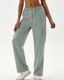 Women's Loose High Waisted Thick Ribbed Elastic Straight Leg Casual Sports Sweatpants XS-XL