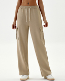 Women's Loose High Waisted Thick Ribbed Elastic Straight Leg Casual Sports Sweatpants XS-XL