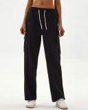 Women's Loose High Waisted Thick Ribbed Elastic Straight Leg Casual Sports Sweatpants XS-XL