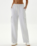 Women's Loose High Waisted Thick Ribbed Elastic Straight Leg Casual Sports Sweatpants XS-XL
