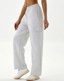Women's Loose High Waisted Thick Ribbed Elastic Straight Leg Casual Sports Sweatpants XS-XL
