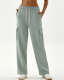 Women's Loose High Waisted Thick Ribbed Elastic Straight Leg Casual Sports Sweatpants XS-XL