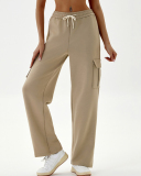 Women's Loose High Waisted Thick Ribbed Elastic Straight Leg Casual Sports Sweatpants XS-XL