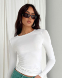Round Neck Solid Color Slim Fit Long Sleeved Shirt S-L