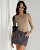 Round Neck Solid Color Slim Fit Long Sleeved Shirt S-L