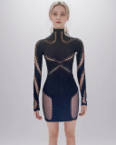 Long Sleeve Black Fishnet Wholesale Dress One size