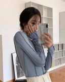 Solid Color Long Sleeve Base T-Shirt Versatile  Slimming  S-XL