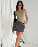 Round Neck Solid Color Slim Fit Long Sleeved Shirt S-L