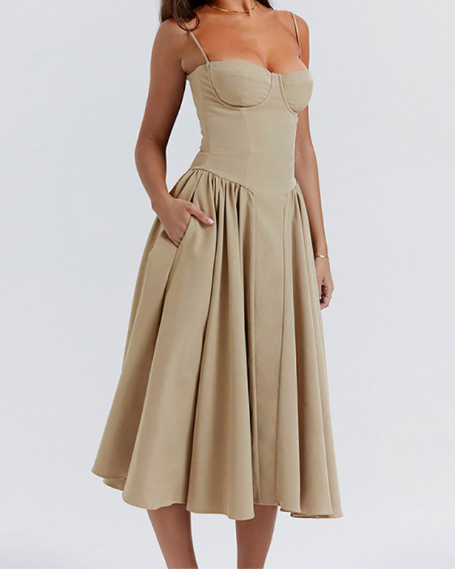 Women Sling French Elegant Retro Style Midi Dress S-3XL