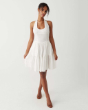 Women Sleevelss Sweet Stripe Halter V Neck Mini Dress Red White S-XL