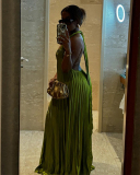 Sweety Halter Deep V Neck Backless Ruched Big Hems Maxi Vacation Dress Green S-2XL