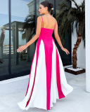 New Sexy Women Colorblock Elegand Sling Maxi Dress Rose Green Black S-L