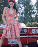 Women Sleevelss Sweet Stripe Halter V Neck Mini Dress Red White S-XL