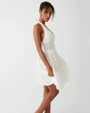 Women Sleevelss Sweet Stripe Halter V Neck Mini Dress Red White S-XL