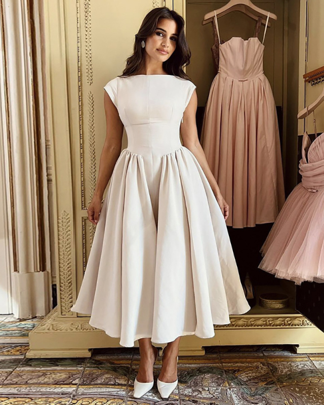 Women Elegant Open Back Fly Sleeve Slim Waist Midi Dress S-2XL