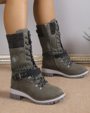 Women's Fashion Thermal Knitted Splicing Side Zipper Boots 36-42