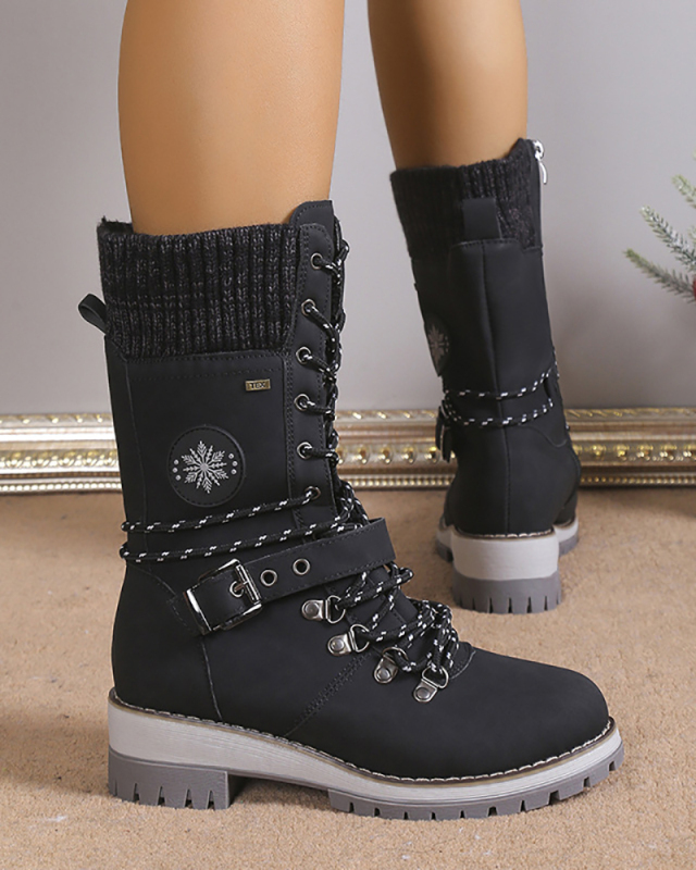 Women's Fashion Thermal Knitted Splicing Side Zipper Boots 36-42