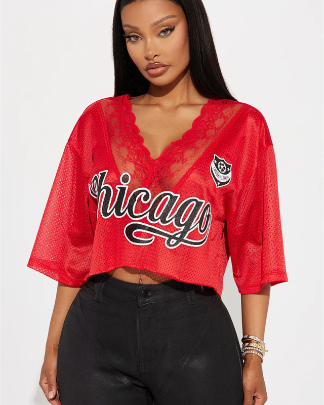 Red Letter Printed Women Fashion T Shirts S-L