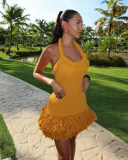 Yellow Women Sleeveless Fashion Dress S-XL