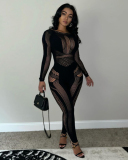Long Sleeve See Through Women Sexy Jumpsuit One Size