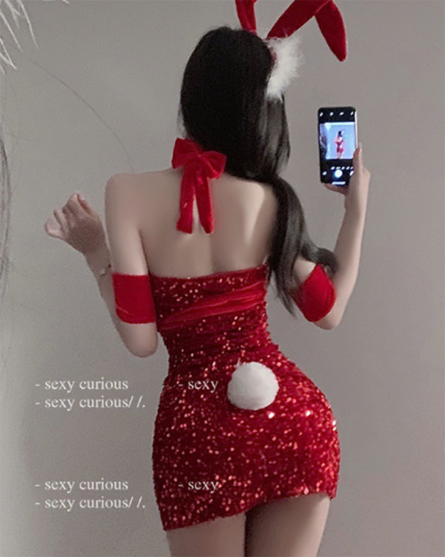Red Party Sequin Strapless Xmas Dress