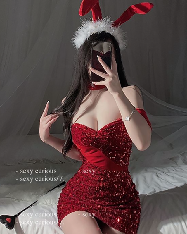Red Party Sequin Strapless Xmas Dress